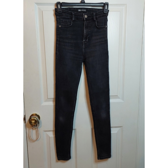 Zara Black Acid Wash Denim High Rise Skinny Jeans Stretch Women's Size 4 - Picture 1 of 12